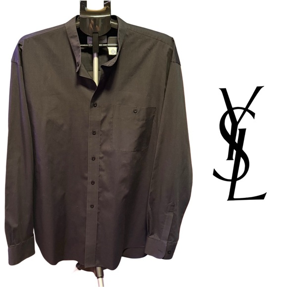 Yves Saint Laurent (YSL) Black Mandarin Collar Button-Down Shirt - Men’s XL​